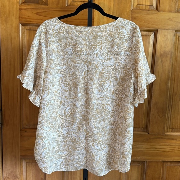 MICHAEL Michael Kors Paisley Ruffle Sleeve V-Neck Top Sz LARGE - NEW - Picture 8 of 8